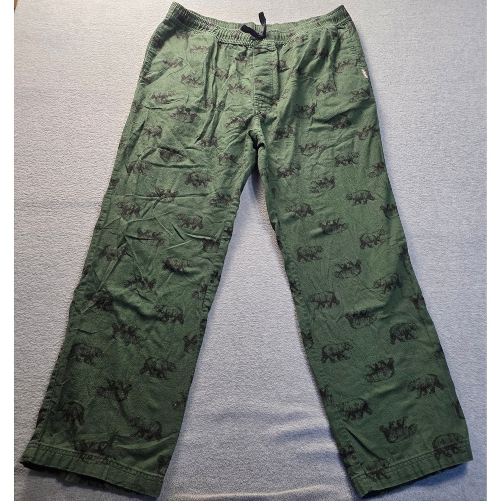Eddie Bauer Pajama Lounge Pants Mens Large Bear Print Green Sleepwear Bottoms
